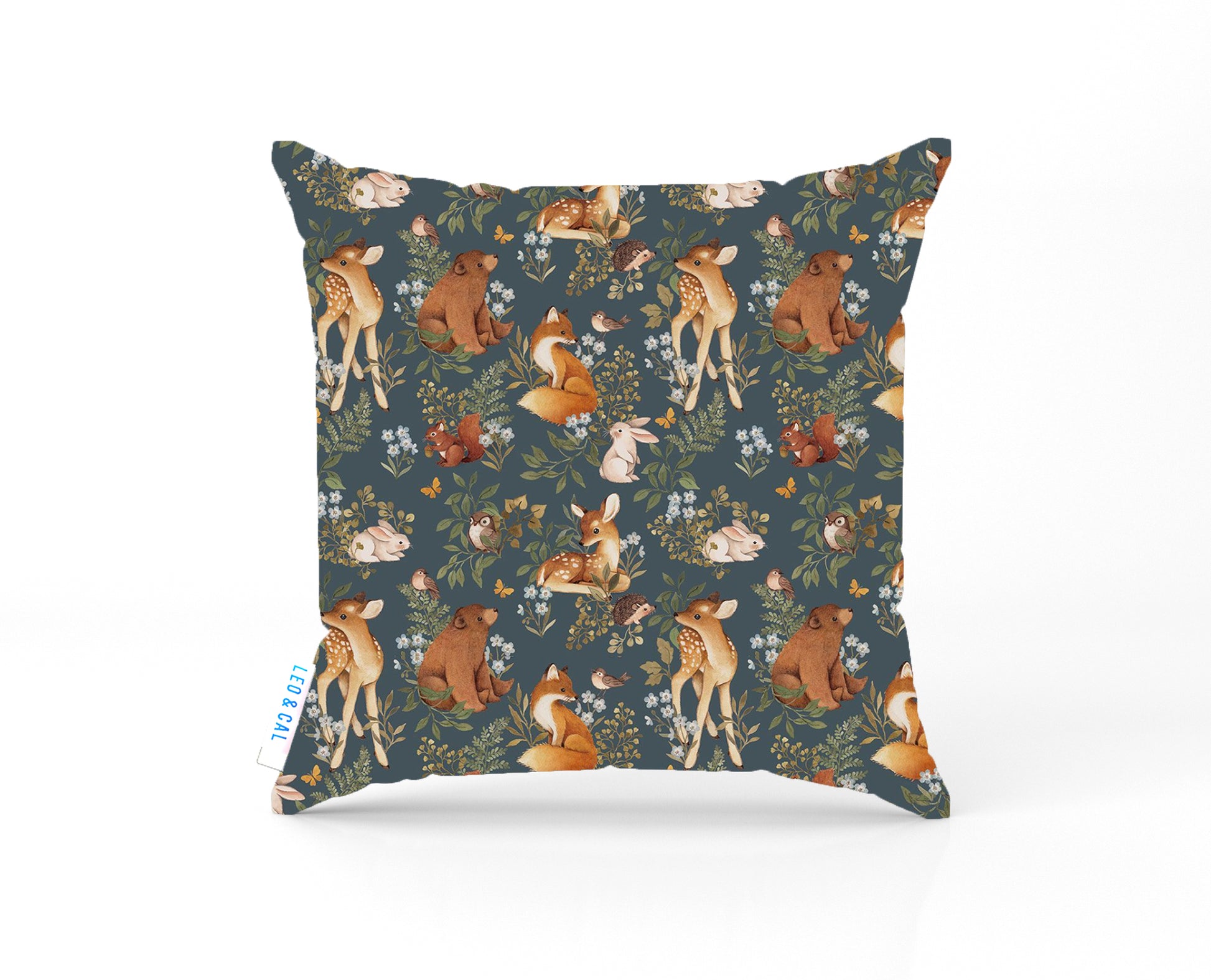 Woodland Cushion Cover, Square Pillow, Rich Blue Front View