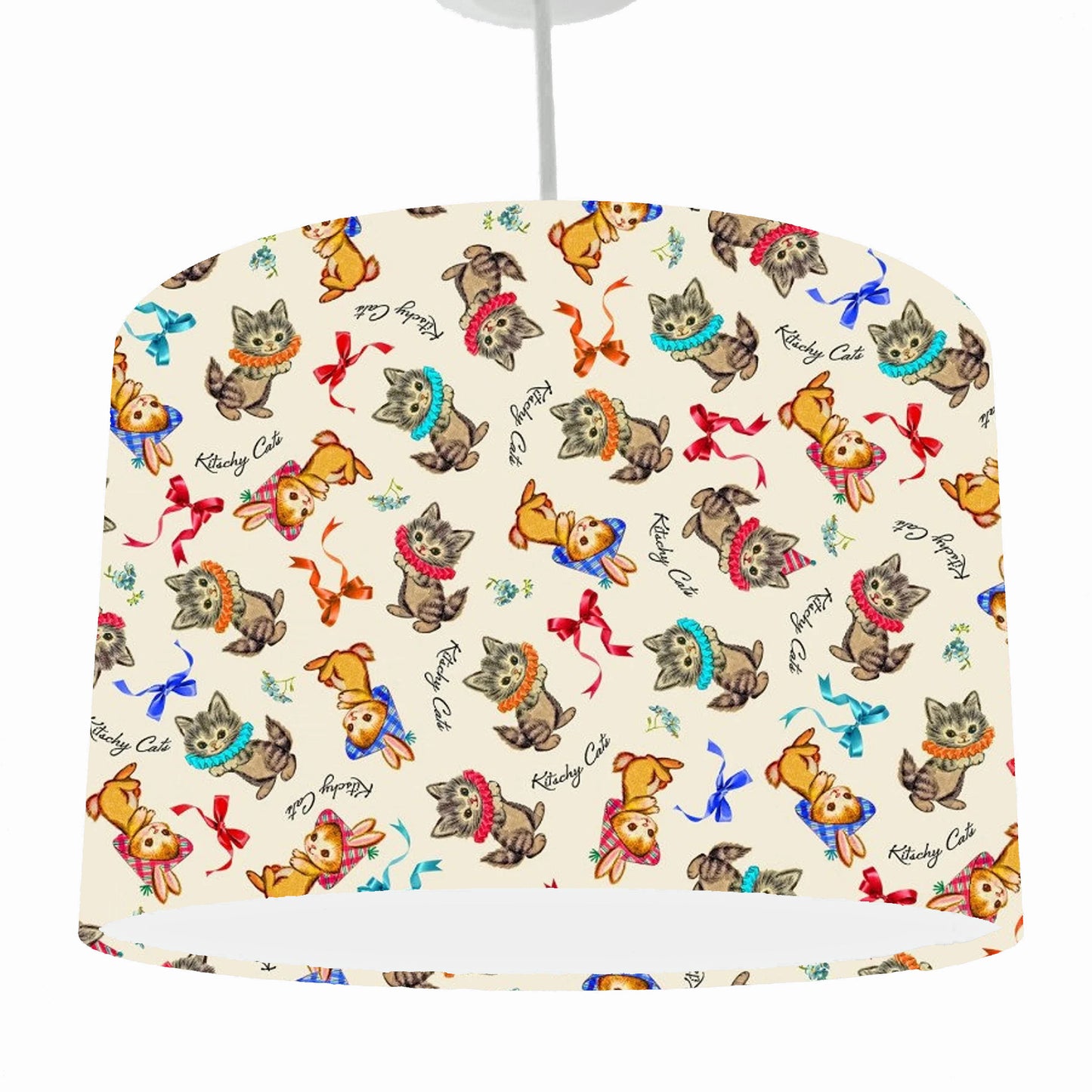 Patterned lampshade with cartoon cats on a beige background