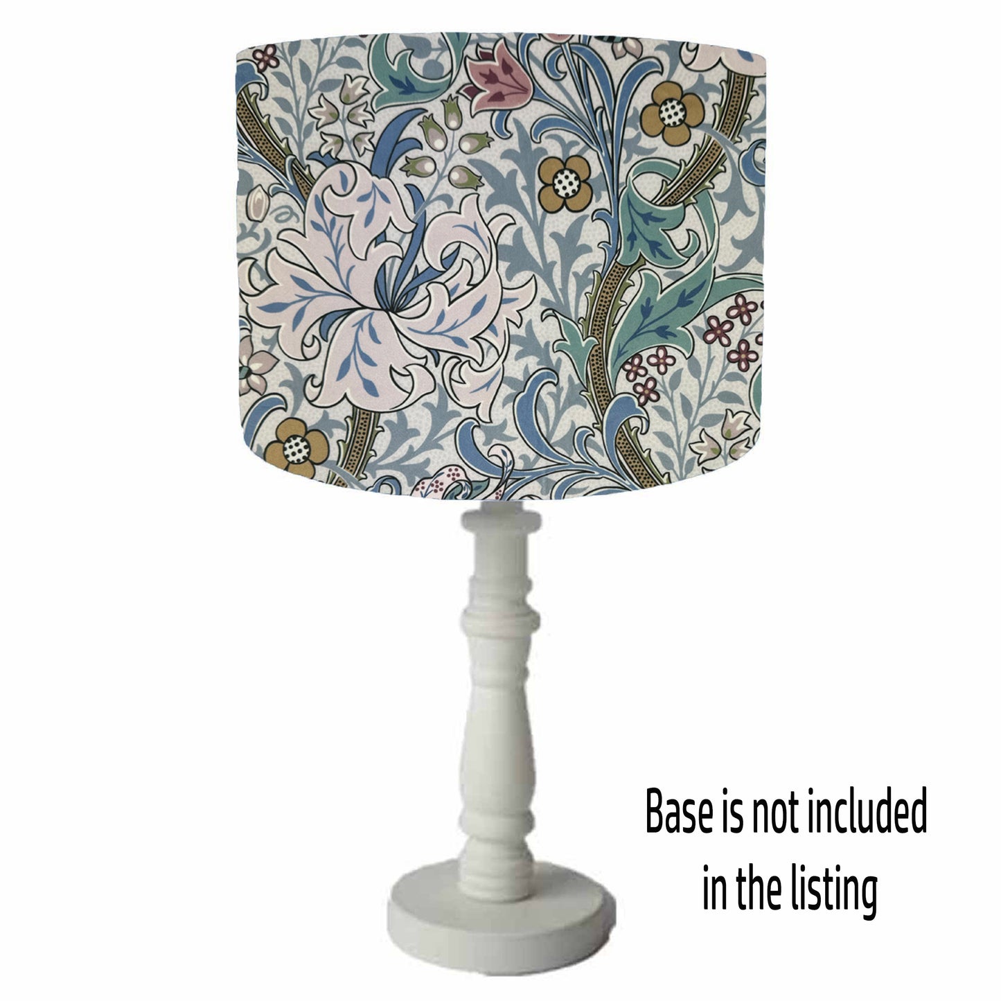 William Morris Golden Lily Lilac Haze Drum Lampshade, White Light Shade, White Lining