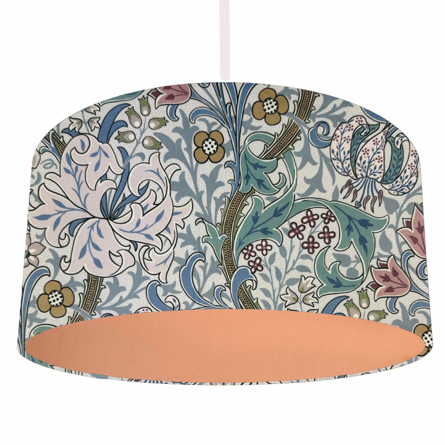 william morris golden lily lilac haze drum lampshade in copper lining