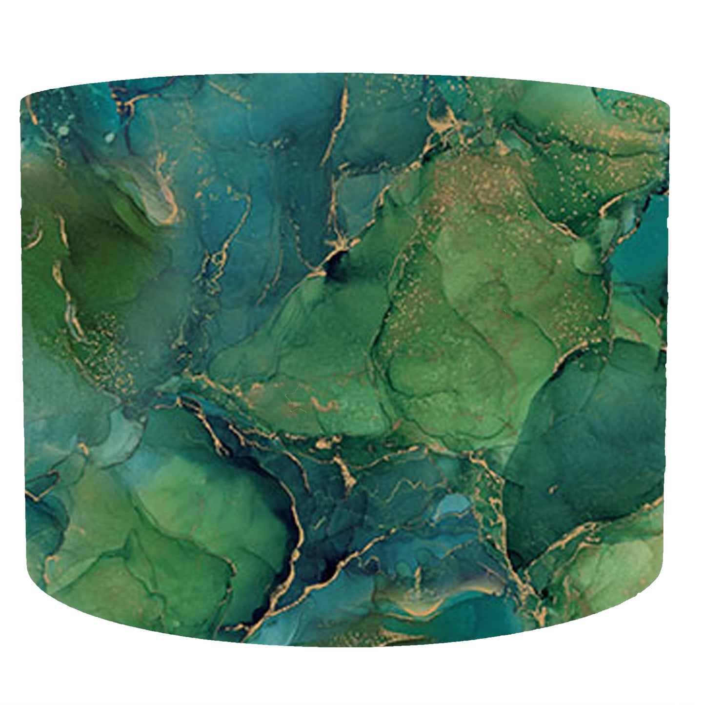 Green, teal and gold marbled drum lampshade, front view