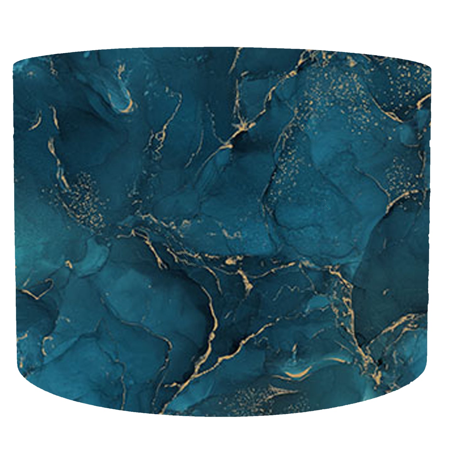 striking blue and gold drum lampshade. front view