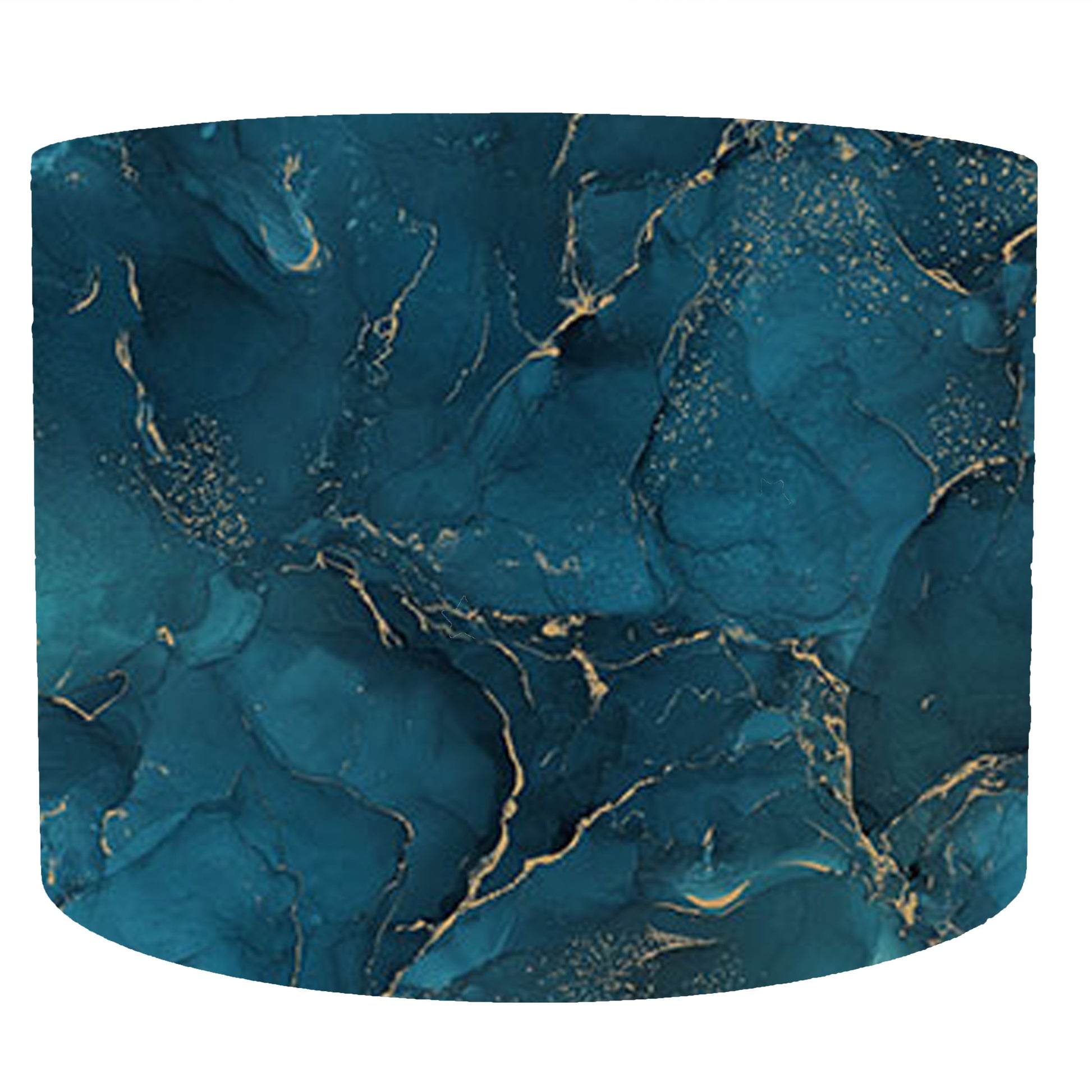 striking blue and gold drum lampshade. front view