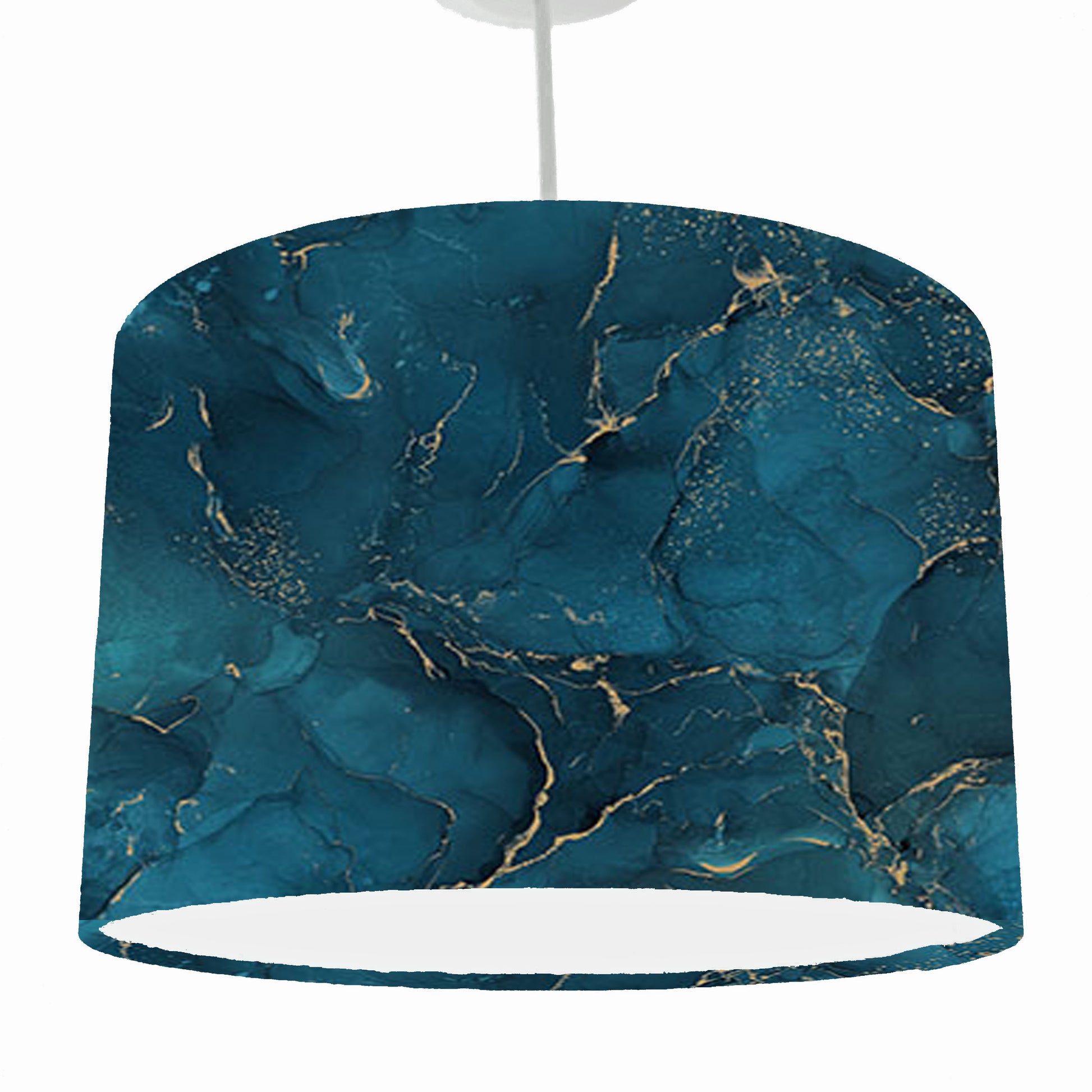 deep turquoise and gold geode style lampshade, ceiling light view