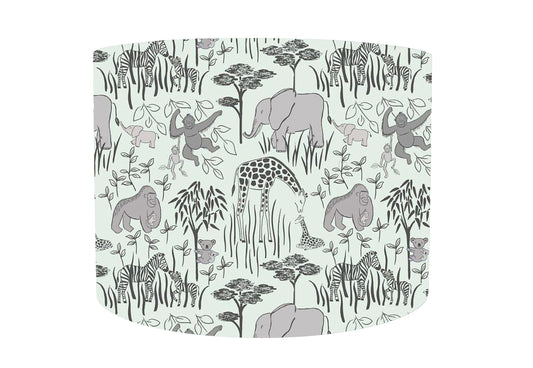 Mint And Grey Jungle Animal Lampshade, Safari Animal Nursery Decor