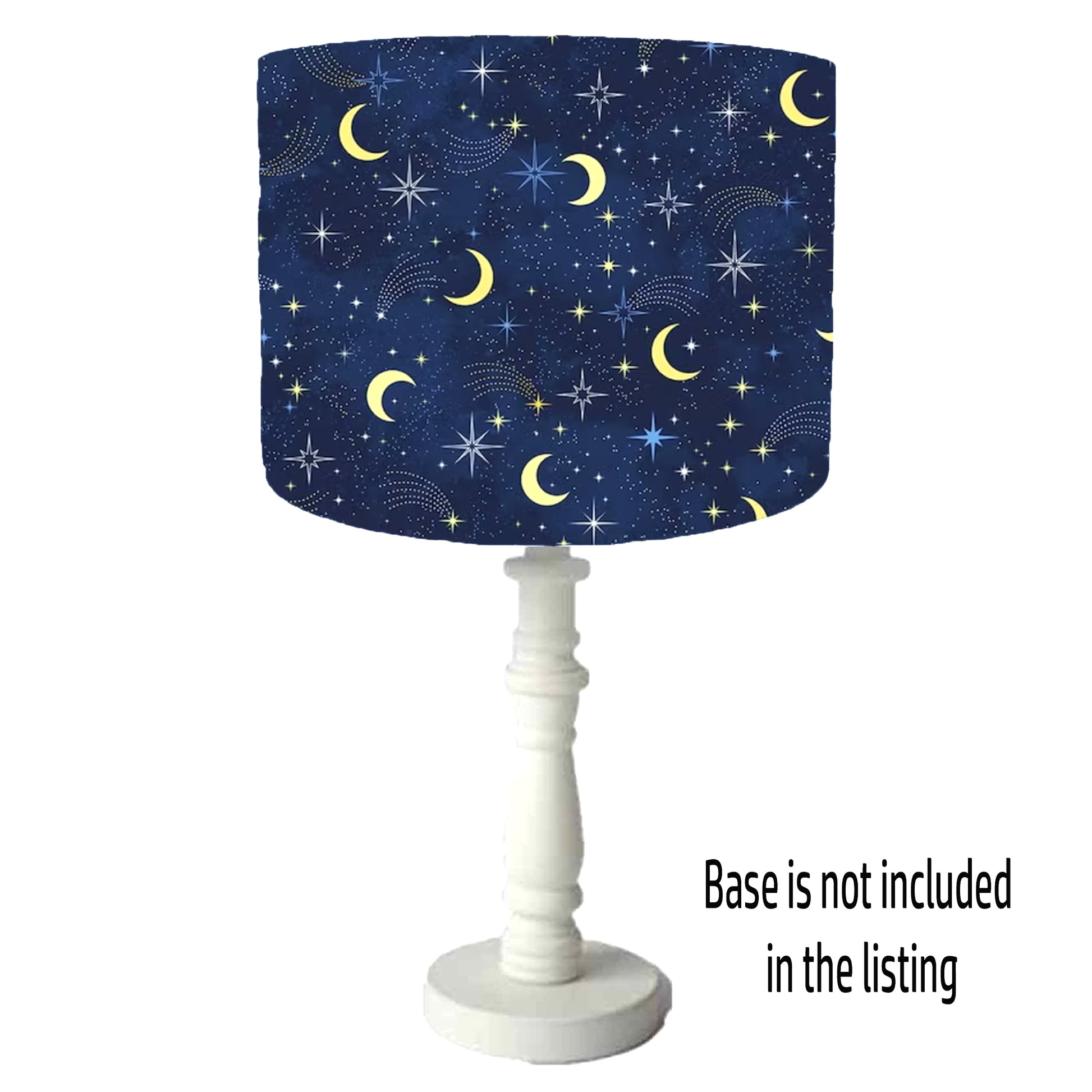 Lamp with starry night design on blue shade and white base