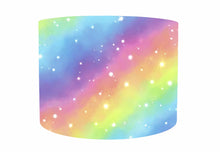 Load image into Gallery viewer, pastel galaxy drum lamp shade with pastel rainbow colours graduating across the light shade
