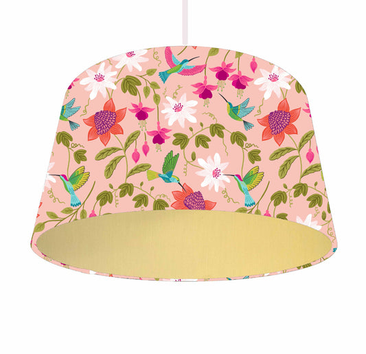 Pink Hummingbird Lamp Shade - Metallic Lining