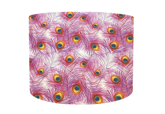 Pink Peacock Feathers Lampshade - White Lining