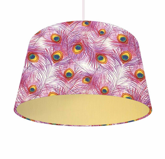 Pink Peacock Feathers Lampshade - Metallic Lining