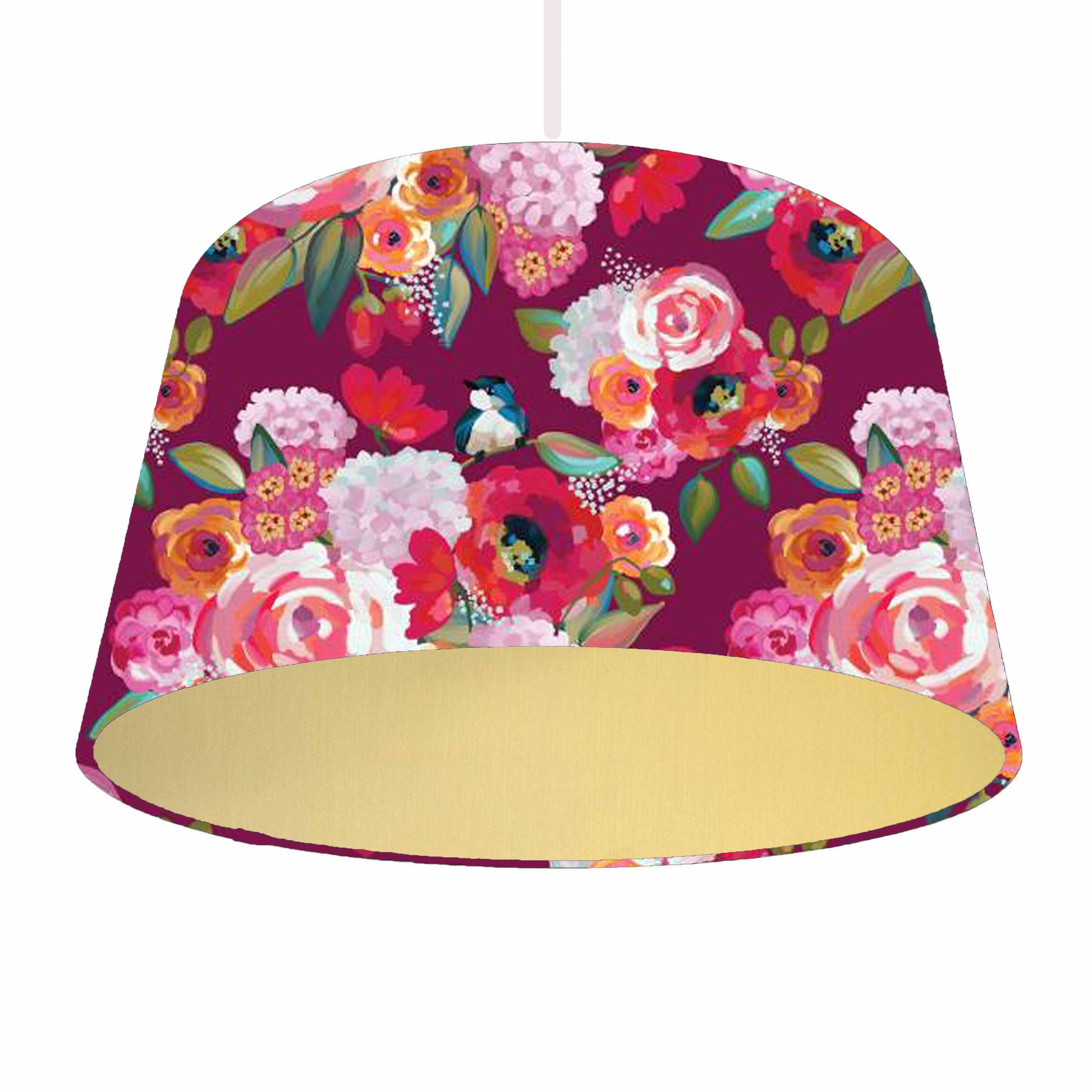 Floral patterned lampshade with a gold lining