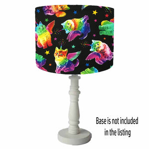bright and colourful unikitty lampshade with adorable kittens set on a black background table lamp shade for cat lovers