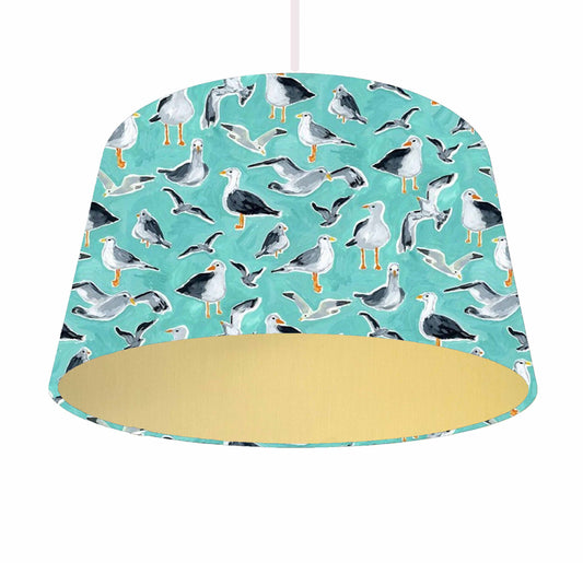 Teal Sea Birds Lampshade - Metallic Lining