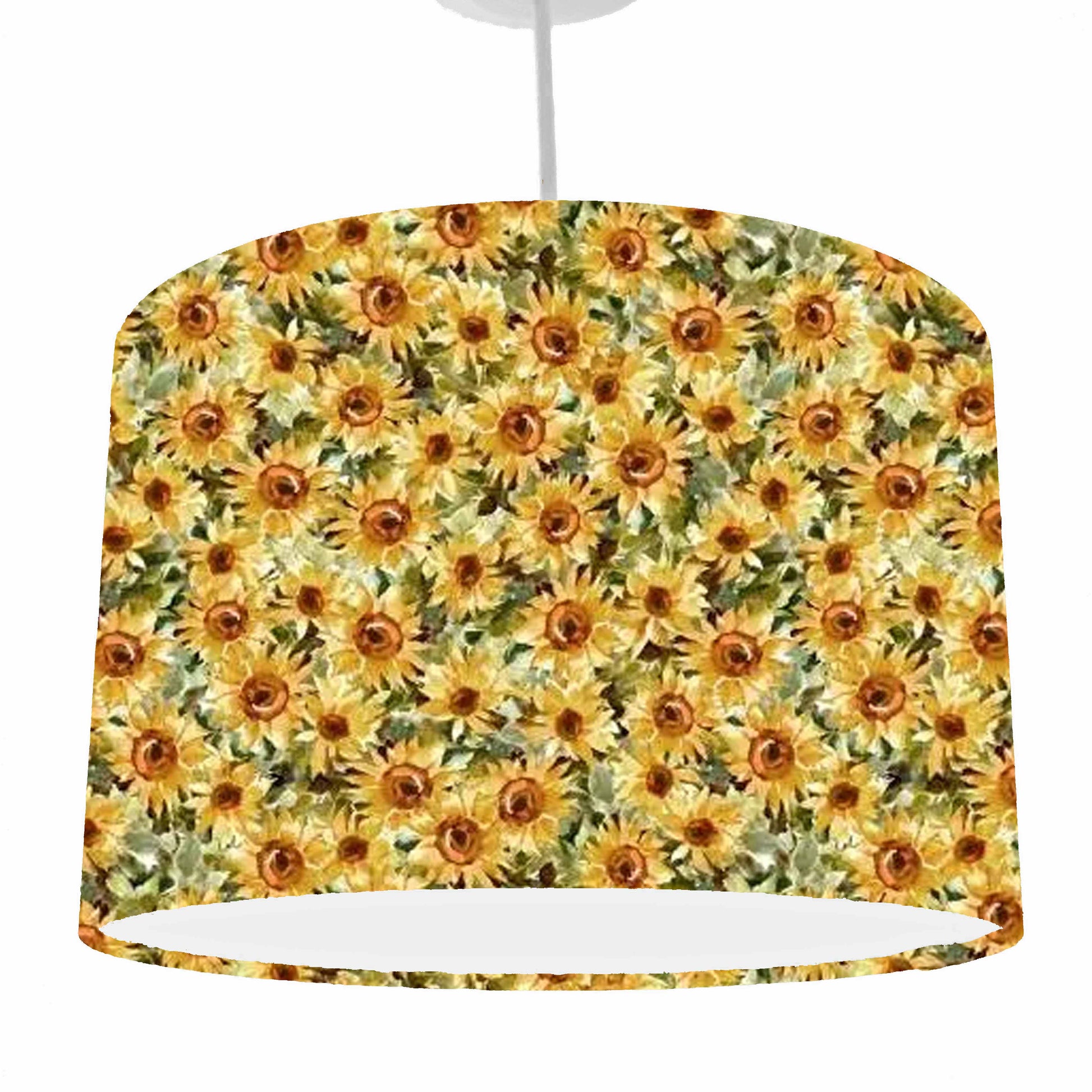 sunflower ceiling light, sunflowers in the style of handpainted. ceiling light view