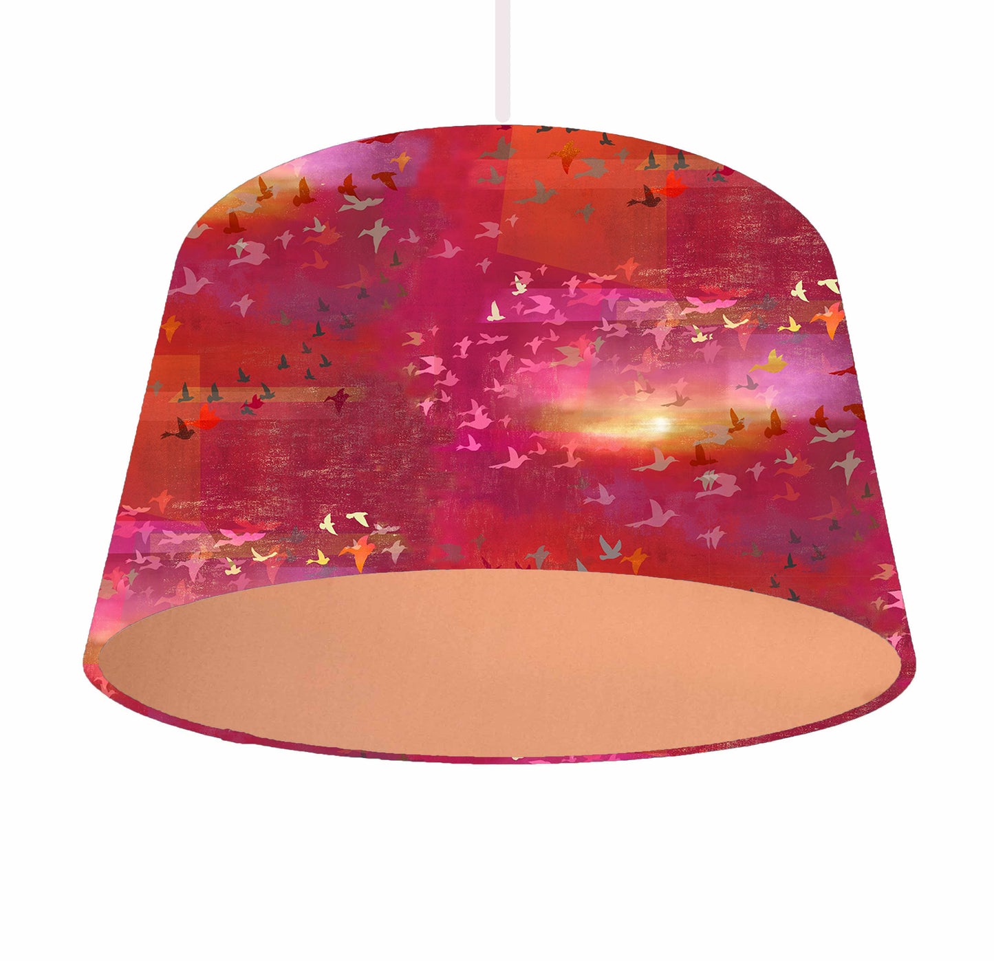 Red And Gold Sunset Lampshade, Birds Themed Home Decor - Metallic Lining