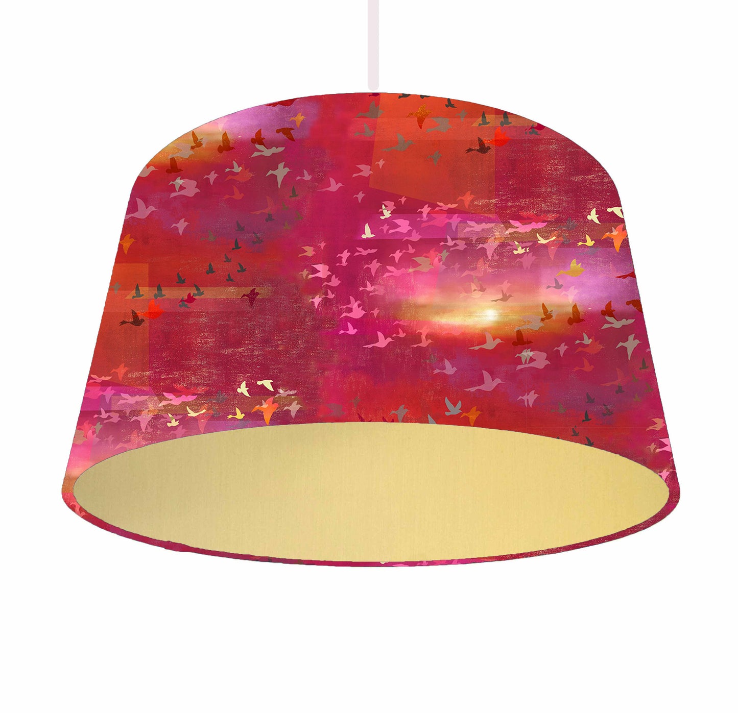 Red And Gold Sunset Lampshade, Birds Themed Home Decor - Metallic Lining