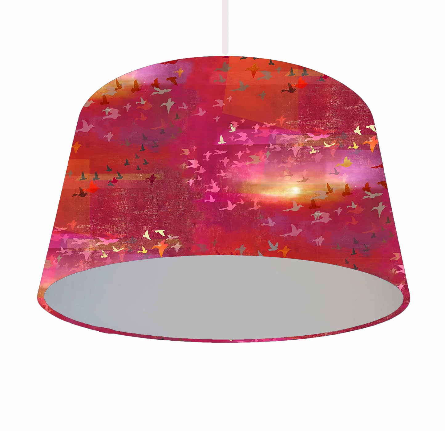 Red And Gold Sunset Lampshade, Birds Themed Home Decor - Metallic Lining