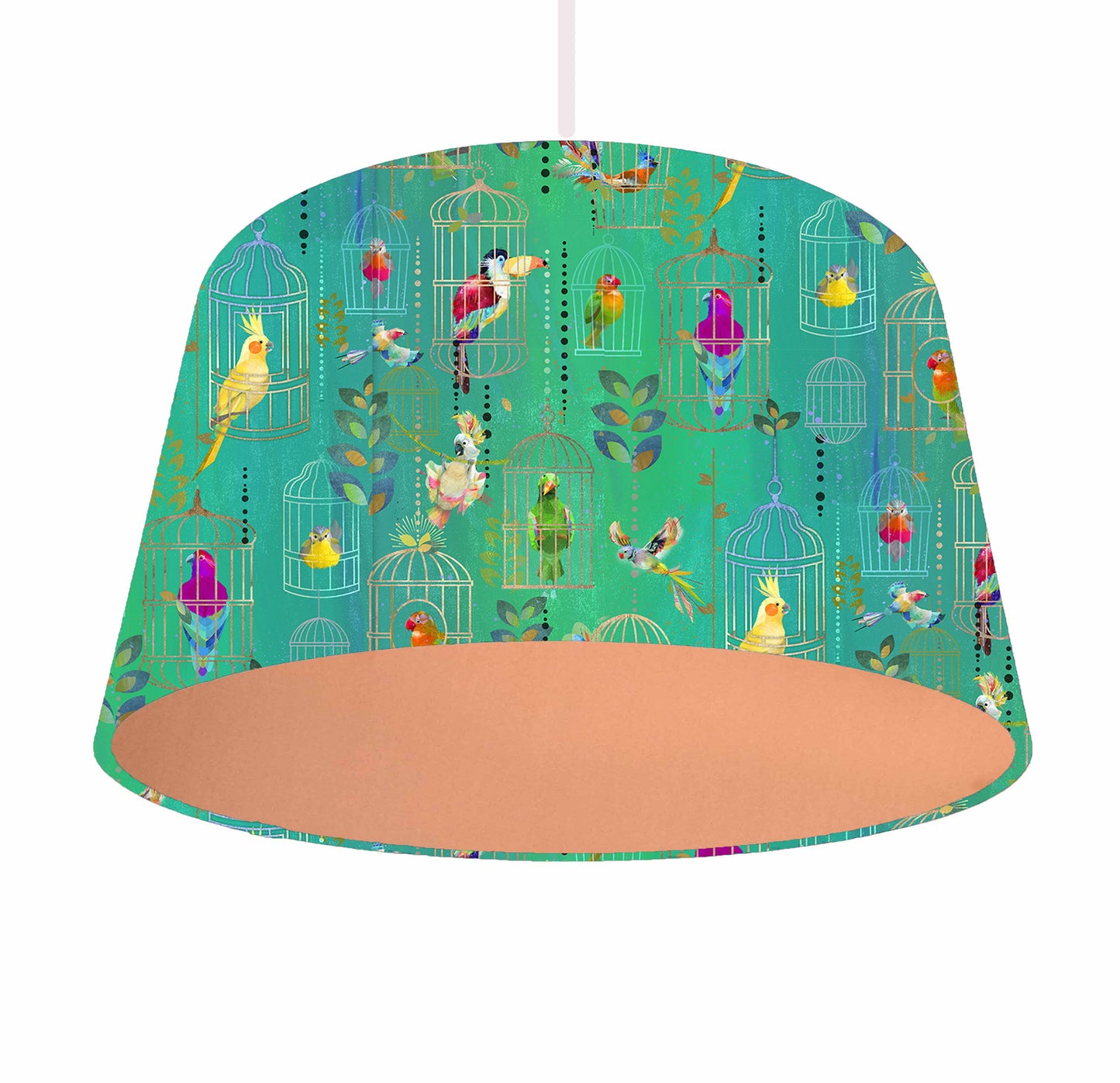 Tropical Birds Lampshade, Bird Cage Themed Home Decor, Metallic Lining