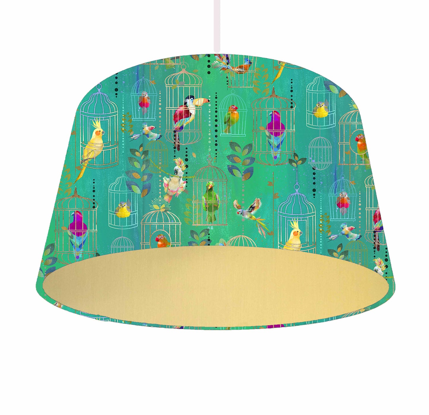 Tropical Birds Lampshade, Bird Cage Themed Home Decor, Metallic Lining