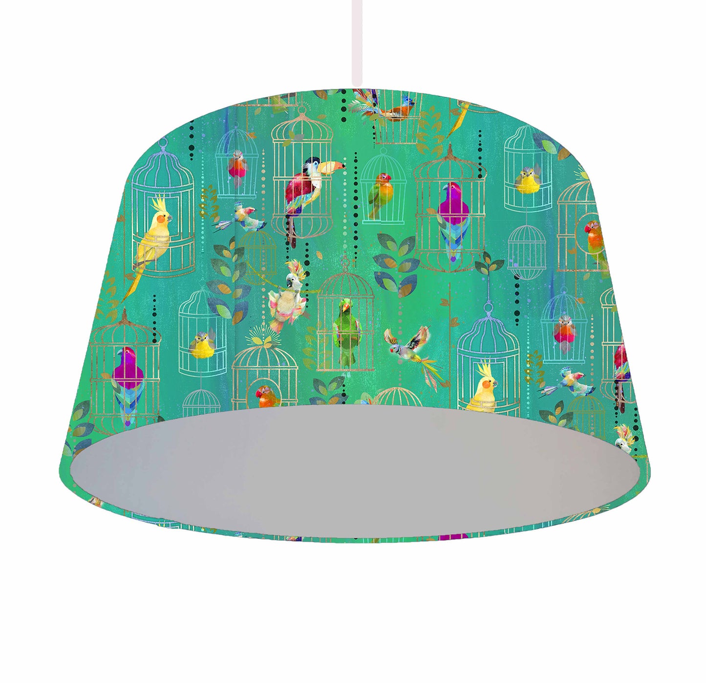 Tropical Birds Lampshade, Bird Cage Themed Home Decor, Metallic Lining