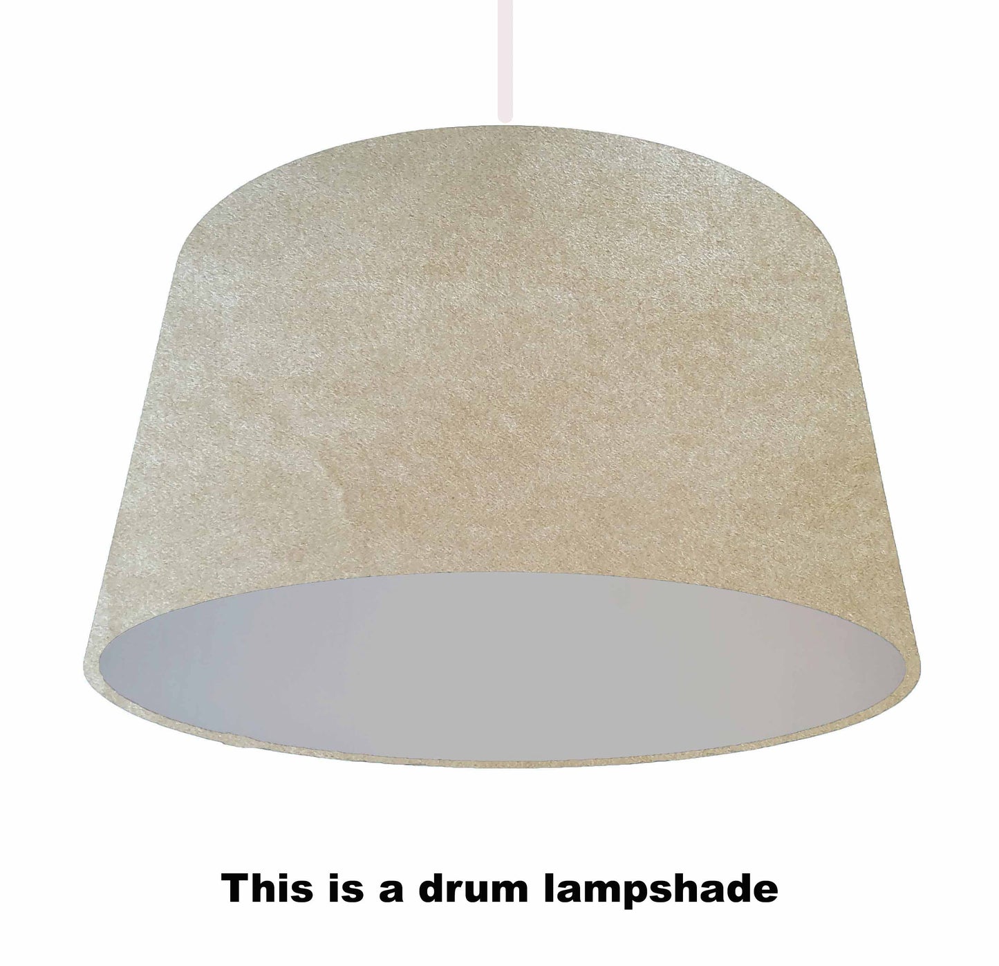 Soft cream velvet lampshade with silver lining, ceiling light view