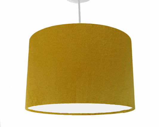 mustard yellow velvet lampshade, ceiling light shade view