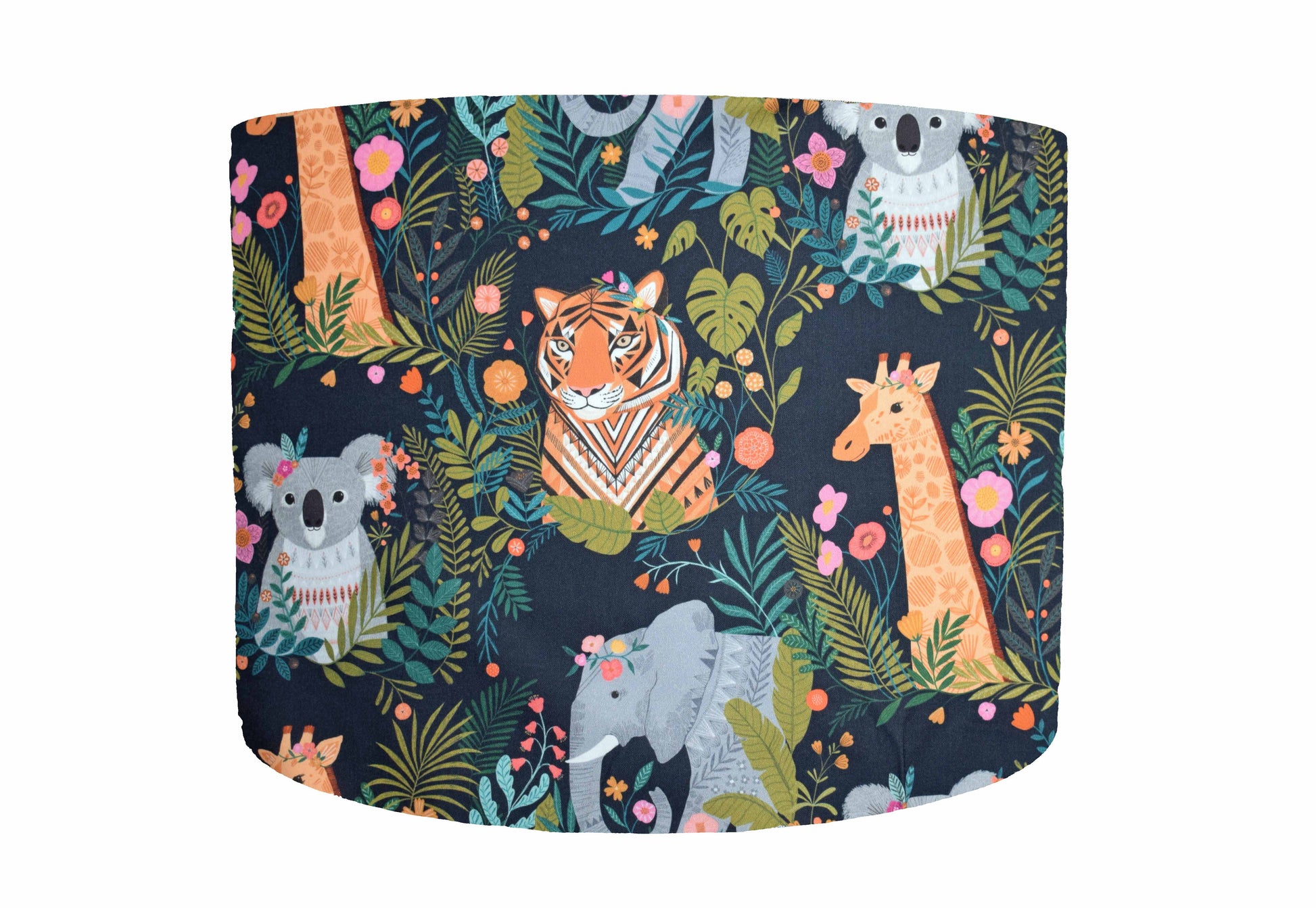 Tiger, Koala, Giraffe, Elephant Navy Blue Lampshade