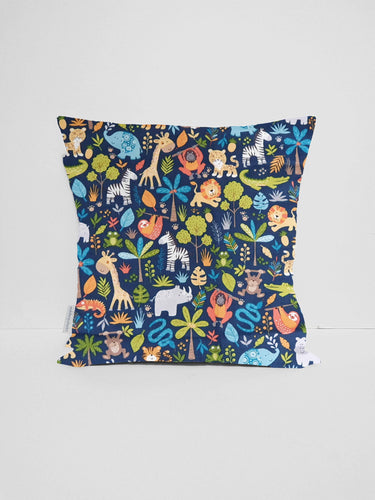 Blue jungle animal nursery cushion cover