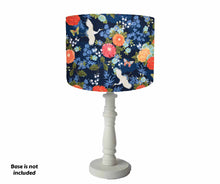 Load image into Gallery viewer, dark blue crane and butterfly table lampshade
