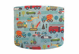 blue transport themed drum lampshade