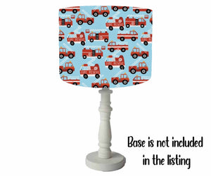 red fire engines set on blue background table lamp shade for children