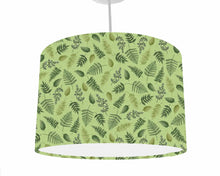 Load image into Gallery viewer, green lampshade with dark green fern leaves

