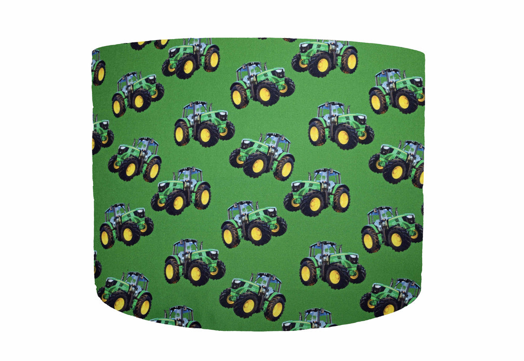 green tractor lampshade, green tractors on green background