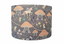 Load image into Gallery viewer, Grey And Pink Fairy Lights, Unicorn and Toadstool Lampshade, Girl Bedroom Decor
