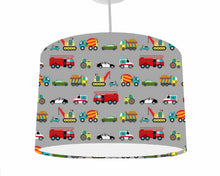 Load image into Gallery viewer, Grey transport themed ceiling pendant, ideal for a kids vehicle themed bedroom
