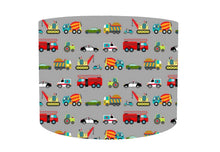 Load image into Gallery viewer, various different types of vehicle set on a grey background. cute drum lampshade for kids
