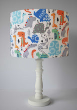 Load image into Gallery viewer, blue dinosaur themed nursery table lamp shade
