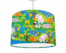 Load image into Gallery viewer, green and blue jungle animals ceiling pendant shade kids bedroom
