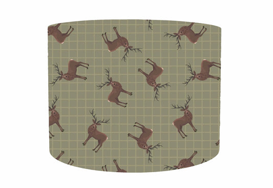 Green checkered stag print lampshade