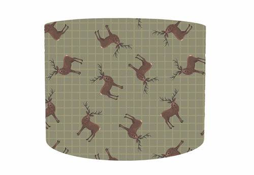 Green checkered stag print lampshade