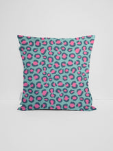 Load image into Gallery viewer, Teal And Pink Leopard Print Cushion Cover, Animal Print Home Decor
