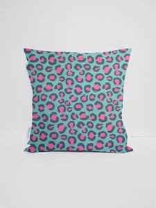Teal And Pink Leopard Print Cushion Cover, Animal Print Home Decor