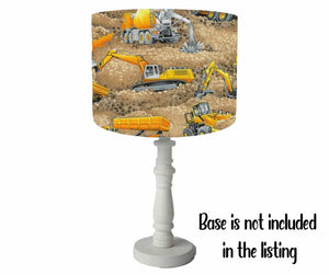 yellow construction vehicles on scenic beige background table lamp shade